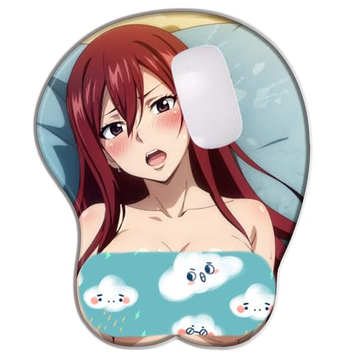 PUrar Fairy Tail Erza Scarlet Anime 3D Mauspad aus weichem Silikon für Büro-Spiele, Bürozubehör, mit Handgelenkstütze von PUrar