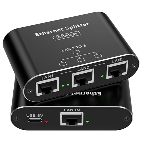 PVBCTCSID LAN Splitter 1 Auf 3 1000Mbps Netzwerk Switch Verteiler Gigabit Ethernet Switch 3 Port RJ45 LAN Kabel Splitter Unterstützt 3 Geräte Gleichzeitig Funktioniert mit Cat5/5e/6/6e/7/8 Kabeln von PVBCTCSID