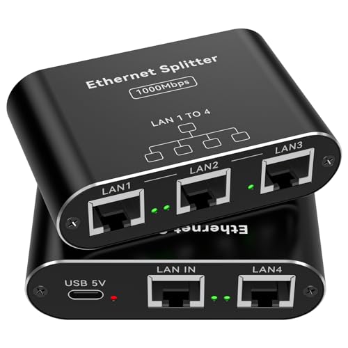 PVBCTCSID LAN Splitter 1 Auf 4 1000Mbps Gigabit Ethernet Splitter 1 In 4 Out Ethernet Switch 4 Port RJ45 Netzwerk LAN Kabel Verteiler für Computer, Laptop, Switch, Hub, Router, Digital TV, Et von PVBCTCSID