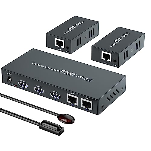 PW-HT246P2IR HDMI Extender Splitter 1x2 Port 60m/196ft von Cat5e/Cat6/CAT7-Kabelunterstützung 4K@60Hz Auflösung 、 IR-Steuer- und POC-Funktion von PWAY
