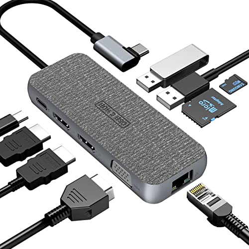 USB C Dockingstation, 9-in-1 USB C Hub, Dual HDMI Multiport Adapter, Dreifach Display, unterstützt 2x4k HDMI, VAG, 2xUSB3.0 (5 Gbit/s), RJ45, 100 W PD, TF/SD, Audio von PWAY