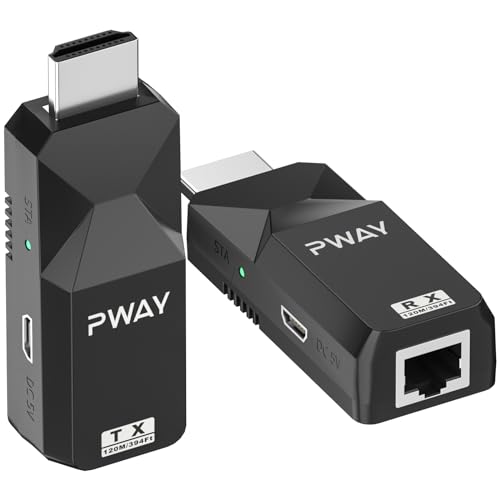 HDMI Over Ethernet Extender, 393ft/120M, überträgt verlustfreies HDMI-Signal über Cat5e/6 Ethernet-Kabel, unterstützt 1080P, 3D (UTP + Sender und Empfänger) von PWAYTEK