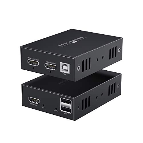 PWAYTEK HDMI KVM USB Extender Übertragung von 1080p HD Video über Cat5e/6 Ethernet Kabel 50m (164ft) für Maus- und Tastatursteuerung Fernbedienungssignale von PWAYTEK