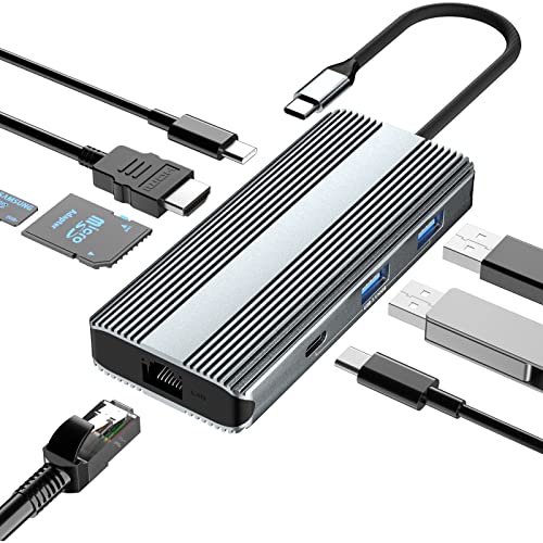 USB C Hub, USB C Laptop Docking Station with 8K HDMI, 100W PD, USB-C, Gigabit Ethernet, 2 USB, SD/TF, Compatible with Part MacBook/Dell/HP/Lenovo/Surface and More Thunderbolt 3/4 Laptop von PWAYTEK
