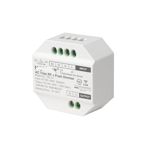 TRI-C1ZR AC Triac Dimmer Zigbee 3.0 + 2,4G + Tastenschalter, Tastendimmer, unterstützt App/Sprachsteuerung, LED-Licht, 110–240 V (Color : TRI-C1ZR) von PWJFEIAVN