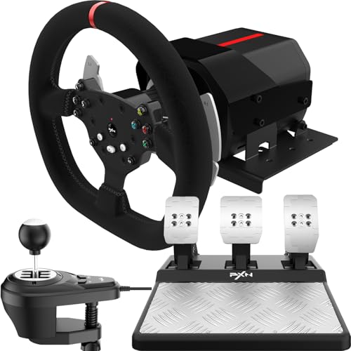 PXN Gaming Lenkrad, V10 Driving Force Feedback Rennlenkrad (Gebraucht - Wie neu), mit 6+1 Schaltknüppel und Pedalen, Schaltwippen aus rostfreiem Stahl, Gaming Lenkrad für PC, PS4, Xbox von PXN