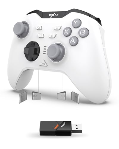 PXN P5 Wireless PC Switch Controller 2025 - Hall Joystick, 4-Makros, 3-Modi(2.4G/BT/SW), Hall Trigger, Vibration, 1000mAh, APP, FN, POM- Gaming Controller für PC, Switch, Android, iOS (Weiß) von PXN