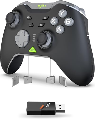 PXN P5 Wireless PC Switch Controller - 2025 Upgrade, Hall Joystick, 4-Makros, 3-Modi(2.4G/BT/SW), Hall Trigger, Vibration, 1000mAh, APP, FN, POM - Gaming Controller für PC, Switch, Android, iOS von PXN