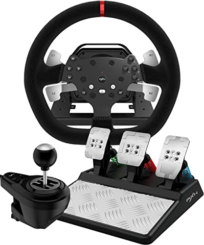 PXN V10 Driving Force Gaming Lenkrad mit Pedalen und Schalthebel - Force Feedback Lenkräder mit 270/900° Lenkbereich, Tool App, Paddle Shifters, Rennlenkrad für PC, PS4 and Xbox von PXN