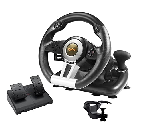 PXN V3II Simulieren Racing Wheel Gaming Lenkrad 180° für PS3/PS4, Xbox One, Xbox Series, N-Switch und PC, Schaltwippen und Schaltknüppel, dosierbare Pedale, schwarz von PXN