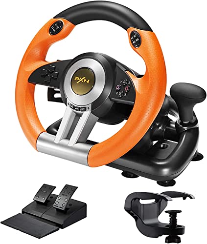 PXN V3II Simulieren Racing Wheel Gaming Lenkrad 180° für PS3/PS4, Xbox One, Xbox Series, Switch und PC, Schaltwippen und Schaltknüppel, dosierbare Pedale, Orange von PXN