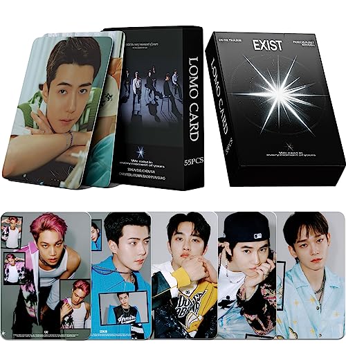 PYAJUU EXO Fotokarten 55 Stück EXO EXIST Neues Album Photocard KPOP EXO LOMO Karten EXIST Photocard Geschenk für Fans Tochter Exist Album Karte von PYAJUU