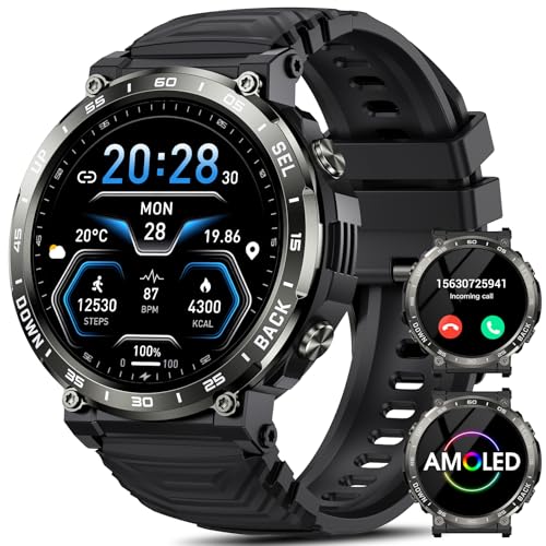 PYRODUM Smartwatch Herren, 1,52'' HD Fitnessuhr mit Bluetooth-Anrufe, 5ATM Wasserdicht Militär Smart Watch mit Blutdruck-/Herzfrequenz/Schlafmonitor,110+ Sportmodi, Sportuhren Herren für Android iOS PYRODUM Smartwatch Herren, 1,52'' HD Fitnessuhr mit Bluetooth-Anrufe, 5ATM Wasserdicht Militär Smart Watch mit Blutdruck-/Herzfrequenz/Schlafmonitor,110+ Sportmodi, Sportuhren Herren für Android iOS von PYRODUM