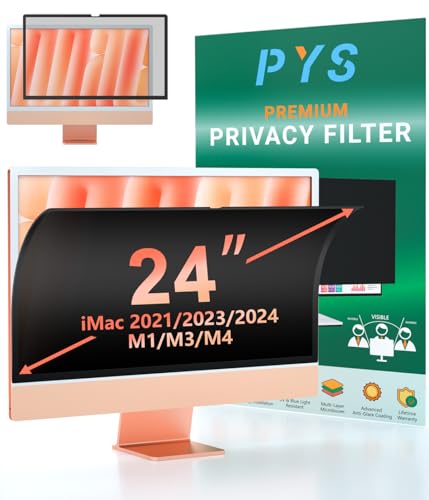 PYS Sichtschutz für iMac 24 Zoll 2021/2023/2024 (M1/M3/M4 Chip), Wiederverwendbar & Abnehmbar, Blickschutzfilter für iMac All-in-One Desktop-Computer und Blendschutz von PYS
