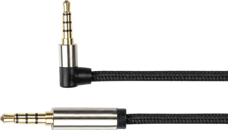 Audio Anschlusskabel High-Quality, 4-poliger 3,5mm Klinkenstecker an Klinkenstecker gewinkelt, Textilmantel, schwarz, 1,5m, PYTHON� Series (GC-M0233) von PYTHON