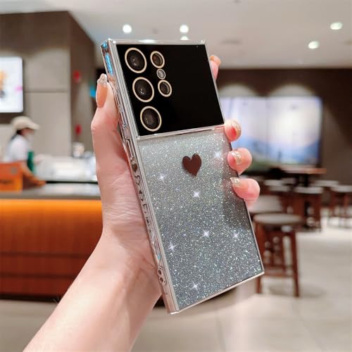 Glitzernde Love Heart Gradient-Hülle für Samsung Galaxy S25 S24 S22 Ultra S23 Plus S21 S20 FE A54 A53 A52 A15 A25, weiche TPU-Hülle, Schwarz, für Note 20 Ultra von PYYLTTP