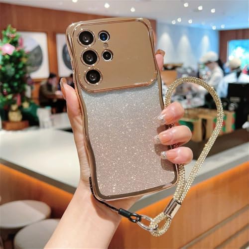 Luxuriöse, glitzernde, wellenförmige Schutzhülle mit Handgelenkschlaufe für Samsung Galaxy S25, S24 Ultra, S22 Plus, S23 FE, Lanyard, stoßfeste Hülle mit Farbverlauf, GoldSL, für Samsung S24 FE Luxuriöse, glitzernde, wellenförmige Schutzhülle mit Handgelenkschlaufe für Samsung Galaxy S25, S24 Ultra, S22 Plus, S23 FE, Lanyard, stoßfeste Hülle mit Farbverlauf, GoldSL, für Samsung S24 FE von PYYLTTP