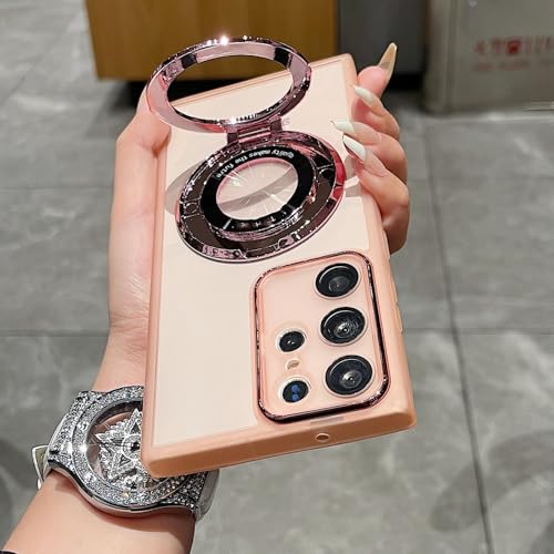 Luxuriöse Handyhülle mit transparenter Beschichtung und magnetischer Halterung für Samsung Galaxy S24 S23 S22 Ultra Plus, stoßfeste, weiche TPU-Hülle, Pink, für Galaxy S24 Luxuriöse Handyhülle mit transparenter Beschichtung und magnetischer Halterung für Samsung Galaxy S24 S23 S22 Ultra Plus, stoßfeste, weiche TPU-Hülle, Pink, für Galaxy S24 von PYYLTTP