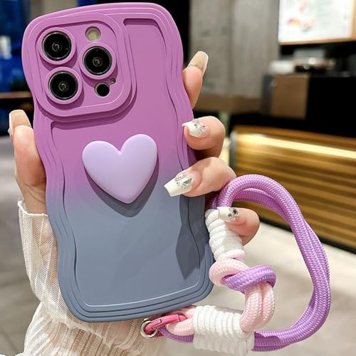 Niedliche Handyhülle mit Farbverlauf und Handschlaufe für iPhone 15 Pro Max 14 13 12 11 XS X XR 7 8 6S Plus, Lila Grau, Für iPhone 6 (6S) von PYYLTTP