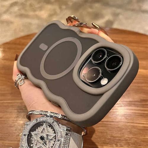 PYYLTTP Curly Border Wave Matte Hülle für iPhone 16 15 14 Pro Max Plus 12 13 Magnetische, mattierte, kabellose Ladehülle, schlanke Hülle, Grau, Für iPhone 12 von PYYLTTP
