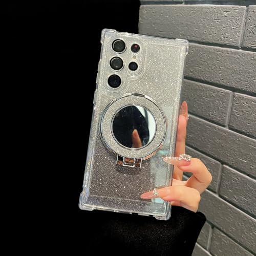 PYYLTTP Glitzernde magnetische Spiegel-Ständerhülle für Samsung S24 S23 S22 S21 S20 Note 20 10 Ultra Plus FE Stoßfeste Abdeckung, transparent, für S21 Plus PYYLTTP Glitzernde magnetische Spiegel-Ständerhülle für Samsung S24 S23 S22 S21 S20 Note 20 10 Ultra Plus FE Stoßfeste Abdeckung, transparent, für S21 Plus von PYYLTTP