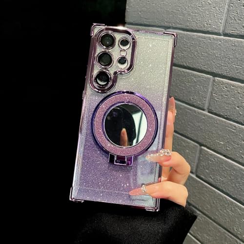 PYYLTTP Glitzernde magnetische Spiegel-Ständerhülle für Samsung S24 S23 S22 S21 S20 Note 20 10 Ultra Plus FE Stoßfeste Hülle, Dunkelviolett, Für S24 Ultra PYYLTTP Glitzernde magnetische Spiegel-Ständerhülle für Samsung S24 S23 S22 S21 S20 Note 20 10 Ultra Plus FE Stoßfeste Hülle, Dunkelviolett, Für S24 Ultra von PYYLTTP
