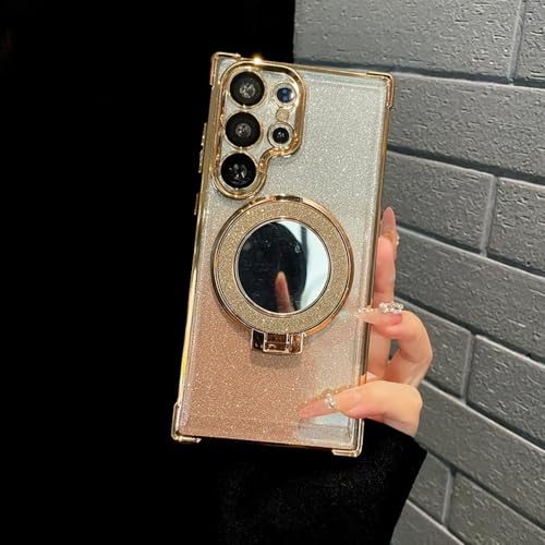 PYYLTTP Glitzernde magnetische Spiegel-Ständerhülle für Samsung S24 S23 S22 S21 S20 Note 20 10 Ultra Plus FE Stoßfeste Hülle, orange, für S23 Ultra von PYYLTTP