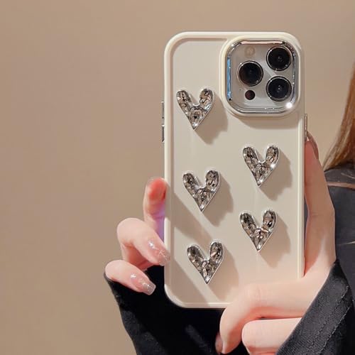 PYYLTTP Handyhülle im Herz-Metall-Stil für iPhone 15 Pro Max 14 13 12 11 XS X XR SE 8 7 Plus Weiß Schwarz Pink Stoßfest, Beige Plissiertes Herz, Für 11ProMax PYYLTTP Handyhülle im Herz-Metall-Stil für iPhone 15 Pro Max 14 13 12 11 XS X XR SE 8 7 Plus Weiß Schwarz Pink Stoßfest, Beige Plissiertes Herz, Für 11ProMax von PYYLTTP