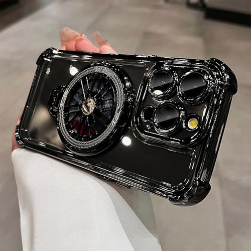 PYYLTTP Luxuriöse Airbag-Hülle mit rotierender Gyro-Halterung für iPhone 16 15 14 13 12 11 Pro Max X Xs Xr 16 Plus, weiche, transparente Hülle, Schwarz, für iPhone 14 Plus von PYYLTTP