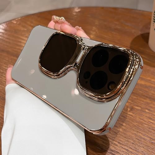 PYYLTTP Modische Sonnenbrillen-Hülle mit faltbarem Linsenständer für iPhone 12 13 14 15 Pro Max, luxuriöse, galvanisierte, weiche Silikonhüllen in Reiner Farbe, grau, für iPhone 13Promax PYYLTTP Modische Sonnenbrillen-Hülle mit faltbarem Linsenständer für iPhone 12 13 14 15 Pro Max, luxuriöse, galvanisierte, weiche Silikonhüllen in Reiner Farbe, grau, für iPhone 13Promax von PYYLTTP