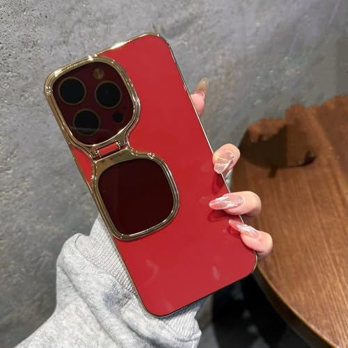 PYYLTTP Modische Sonnenbrillen-Hülle mit faltbarem Linsenständer für iPhone 12 13 14 15 Pro Max, luxuriöse, galvanisierte, weiche Silikonhüllen in Reiner Farbe, rot, für iPhone 12Promax PYYLTTP Modische Sonnenbrillen-Hülle mit faltbarem Linsenständer für iPhone 12 13 14 15 Pro Max, luxuriöse, galvanisierte, weiche Silikonhüllen in Reiner Farbe, rot, für iPhone 12Promax von PYYLTTP
