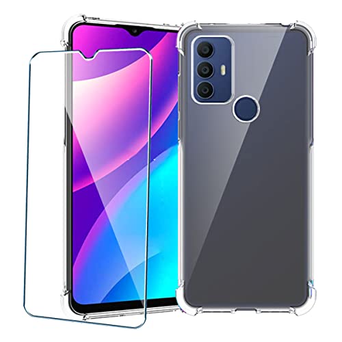 PZEMIN Case für TCL 30 SE/TCL 305/TCL 306 Hülle - [Airbag Mit Vier Ecken] Transparent Silikon Durchsichtige Schutzhülle TPU Schale Cover Bumper + 1x Gehärtetem Glas Film Displayschutz Schutzfolien von PZEMIN