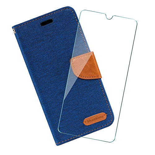 PZEMIN Etui für Nokia G50 Hülle Flip Lederhülle Ledertasche Leder Schale TPU Case Cover Schutz + 1x Panzerglas Schutzfolie für Nokia G50 Glas Displayschutzfolie -Blue von PZEMIN