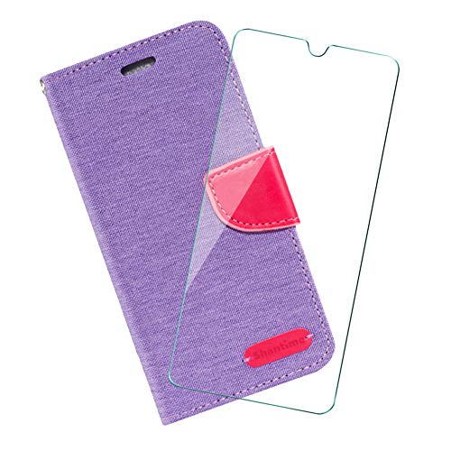 PZEMIN Etui für Oukitel WP8 PRO Hülle Flip Lederhülle Ledertasche Leder Schale TPU Case Cover Schutz + 1x Panzerglas Schutzfolie für Oukitel WP8 PRO Glas Displayschutzfolie -Purple von PZEMIN