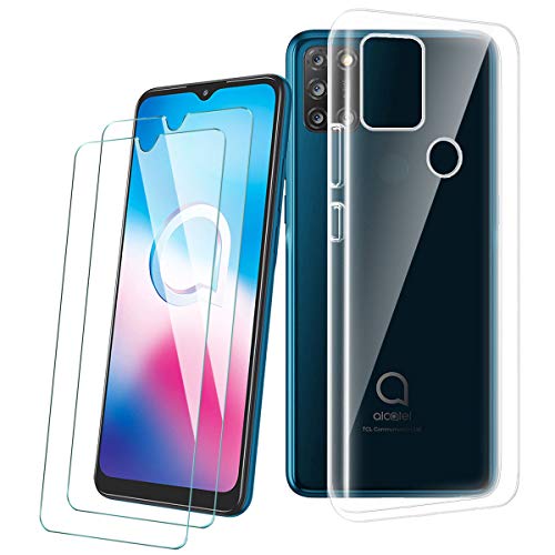 PZEMIN Handyhülle für ALCATEL 3X 2020 Hülle + 2X Gehärtetem Glas Filmschutz Schutzfolien - Silikon Soft Transparent Fall TPU Leichte Protection Case Cover (6.52", Clear) von PZEMIN