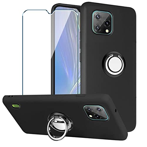 PZEMIN Handyhülle für Blackview A55 2022 Hülle + Gehärtetem Glas Filmschutz Schutzfolien + Handy Ring - Silikon Soft Schwarz Fall TPU Leichte Protection Case Cover (6.53") von PZEMIN