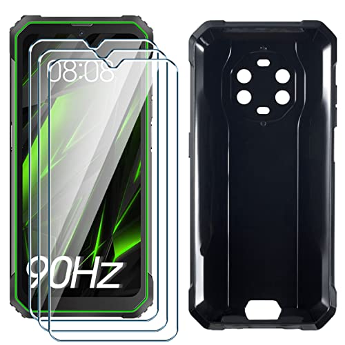 PZEMIN Handyhülle für Blackview BV8800 Hülle + 3X Gehärtetem Glas Filmschutz Schutzfolien - Silikon Soft Schwarz Fall TPU Leichte Protection Case Cover (6.58") von PZEMIN