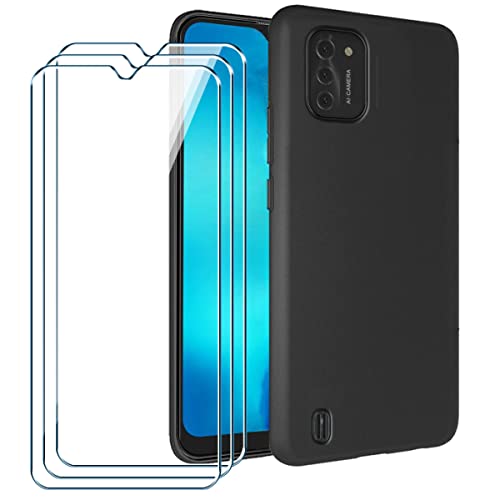 PZEMIN Handyhülle für Doogee X93 Hülle + 3X Gehärtetem Glas Filmschutz Schutzfolien - Silikon Soft Schwarz Fall TPU Leichte Protection Case Cover (6.10") von PZEMIN