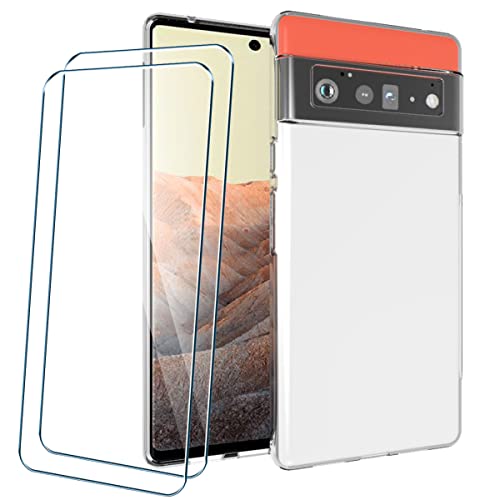 PZEMIN Handyhülle für Google Pixel 6 5G Hülle + 2X Gehärtetem Glas Filmschutz Schutzfolien - Silikon Soft Transparent Fall TPU Leichte Protection Case Cover (6.40", Clear) von PZEMIN