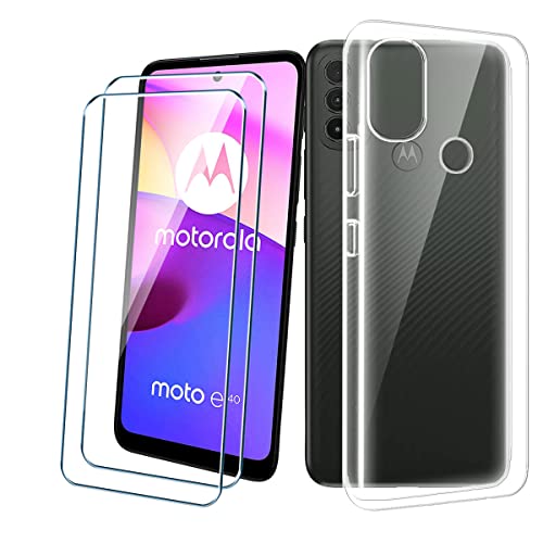 PZEMIN Handyhülle für Motorola Moto E30 Hülle + 2X Gehärtetem Glas Filmschutz Schutzfolien - Silikon Soft Transparent Fall TPU Leichte Protection Case Cover (6.5", Clear) von PZEMIN