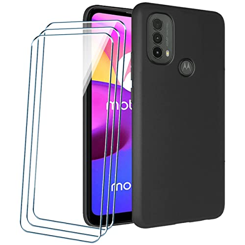 PZEMIN Handyhülle für Motorola Moto E30 Hülle + 3X Gehärtetem Glas Filmschutz Schutzfolien - Silikon Soft Schwarz Fall TPU Leichte Protection Case Cover (6.5") von PZEMIN