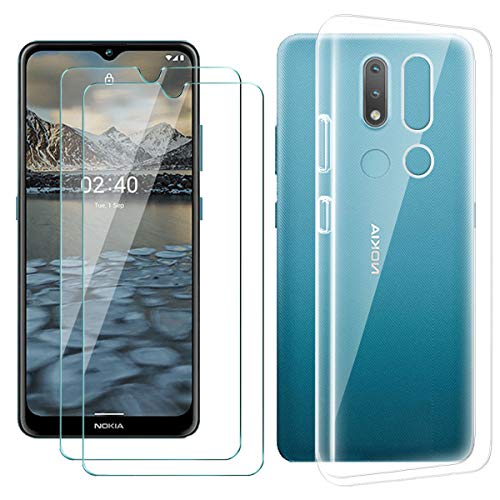 PZEMIN Handyhülle für Nokia 2.4 Hülle + 2X Gehärtetem Glas Filmschutz Schutzfolien - Silikon Soft Transparent Fall TPU Leichte Protection Case Cover (6.5", Clear) von PZEMIN