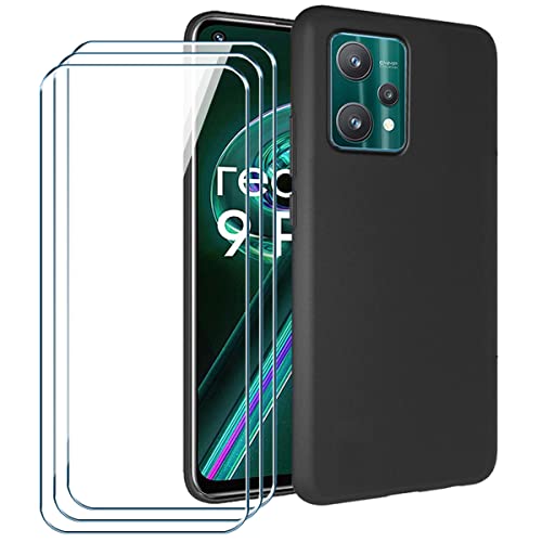 PZEMIN Handyhülle für Realme 9 Pro Hülle + 3X Gehärtetem Glas Filmschutz Schutzfolien - Silikon Soft Schwarz Fall TPU Leichte Protection Case Cover (6.6''), Realme 9Pro (Black) von PZEMIN