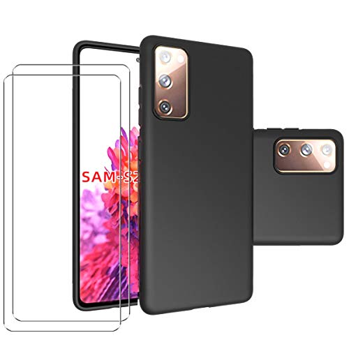 Xiangyun PZEMIN Handyhülle für Samsung Galaxy S20 FE 5G/4G Hülle + 2X Gehärtetem Glas Filmschutz Schutzfolien - Silikon Soft Schwarz Fall TPU Leichte Protection Case Cover (6.5") von Xiangyun