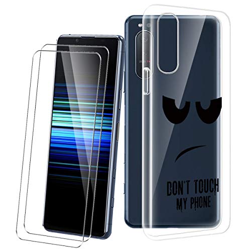 PZEMIN Handyhülle für Sony Xperia 5 II Hülle + 2X Gehärtetem Glas Filmschutz Schutzfolien - Silikon Soft Transparent Fall TPU Leichte Protection Case Cover (6.1", DUO5) von PZEMIN