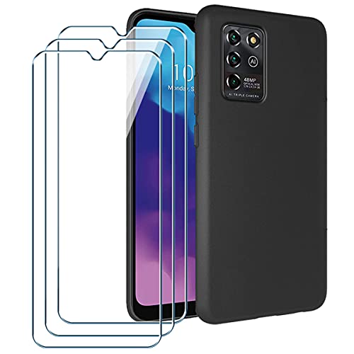 PZEMIN Handyhülle für ZTE Blade V30 Vita Hülle + 3X Gehärtetem Glas Filmschutz Schutzfolien - Silikon Soft Schwarz Fall TPU Leichte Protection Case Cover (6.82") von PZEMIN