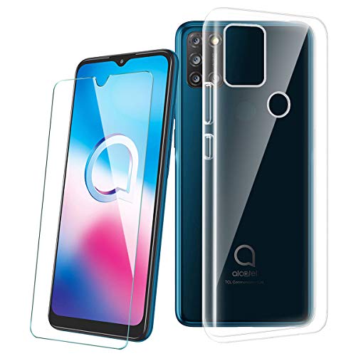 PZEMIN Hülle für ALCATEL 3X 2020 Cover Silikon Transparent Fall Soft TPU Bruchsichere Leichte Protection Case + Schutzfolien Gehärtetem Glas Filmschutz Membran (6.52") -Clear von PZEMIN