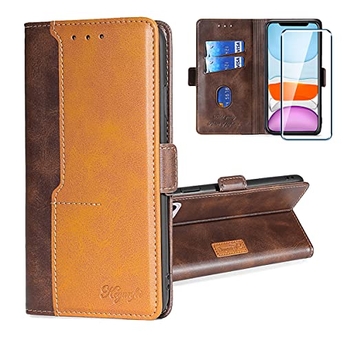 PZEMIN Hülle für Motorola Moto E30 (6.5") + 1x Panzerglas Schutzfolie Film Displayschutzfolie - Handyhülle Brieftasche flip Lederhülle Schutzhülle [Magnetverschluss] Hülle (Braun) von PZEMIN