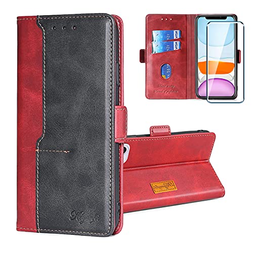 PZEMIN Hülle für Motorola Moto E30 (6.5") + 1x Panzerglas Schutzfolie Film Displayschutzfolie - Handyhülle Brieftasche flip Lederhülle Schutzhülle [Magnetverschluss] Hülle (Rot) von PZEMIN