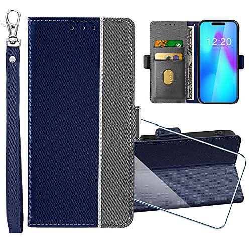 PZEMIN Hülle für Oppo Realme 8i (6.6") + 1x Panzerglas Schutzfolie Film Displayschutzfolie - Handyhülle Brieftasche flip Lederhülle Schutzhülle [Magnetverschluss] Hülle (Blau) von PZEMIN